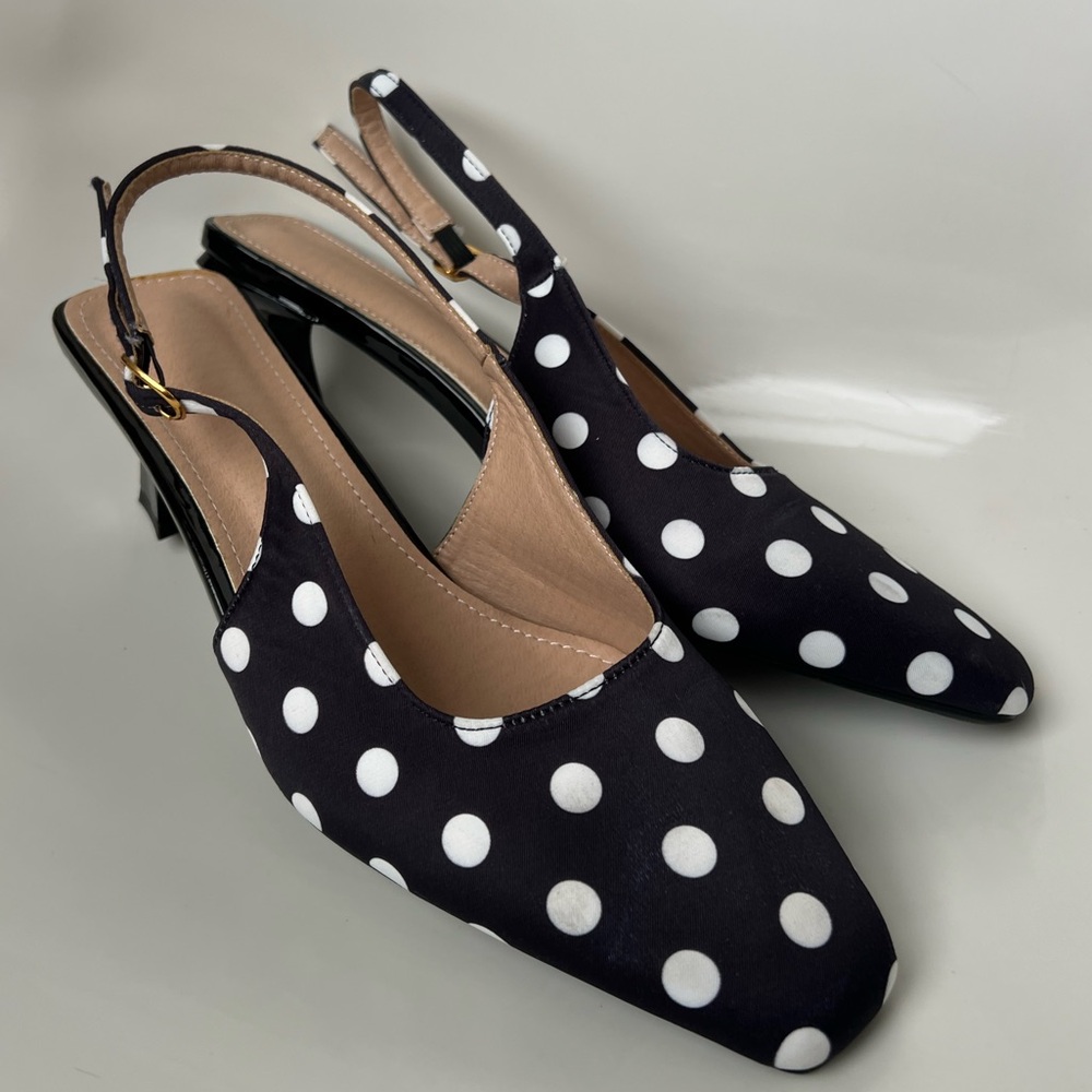 Polka Dot Slingback Heels for Women - Black and White
